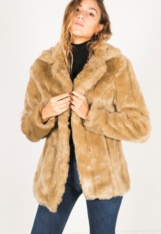 VINTAGE 80S FAUX FUR COAT / R0128