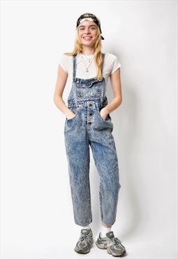 90s vintage denim dungaree Retro acid bleached stone washed