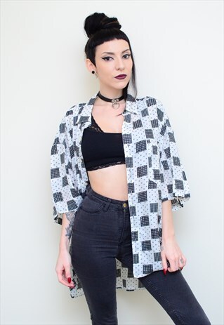 VINTAGE 90'S INDIE BLACK WHITE PATTERNED OVERSIZED SHIRT