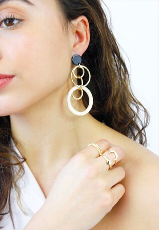 GOLD HOOP CREAM ACRYLIC DROP DANGLE EARRINGS