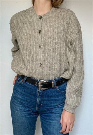 VINTAGE BEIGE BIG KNIT CARDIGAN