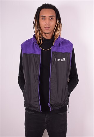 NBA MENS VINTAGE NBA KINGS REVERSIBLE GILET LARGE BLACK 90S