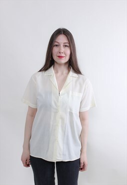 Vintage 80s minimalist shirt, summer button up MEDIUM size 