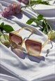CREAM FRONT LENS CHUNKY SQUARE ANGLED SUNGLASSES
