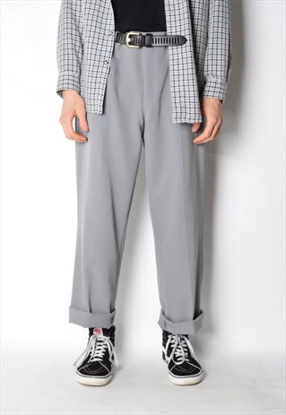 VINTAGE 90S GREY MINIMALIST WOOL BLEND PANTS