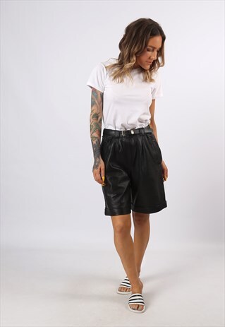 HIGH WAISTED LEATHER SHORTS BOHEMIAN UK 10 - 12 (7CK)