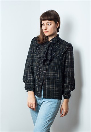 VINTAGE WOOL BLEND RUFFLE BLOUSE