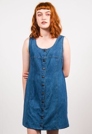 VINTAGE 90'S BLUE DENIM PINAFORE DRESS
