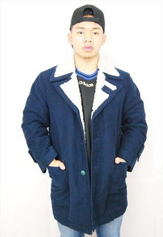 FLEECE LINED COAT WITH CRAZY COLLAR (1990'S/BLUE)