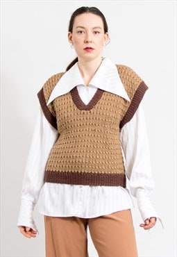 Vintage sweater vest in brown V neck knitted pullover