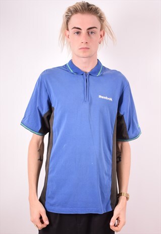 REEBOK MENS VINTAGE POLO SHIRT MEDIUM BLUE 90S