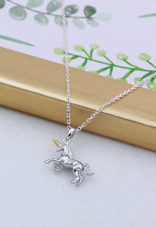 SILVER & 18CT YELLOW GOLD VERMEIL MAGICAL UNICORN NECKLACE