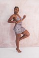 TAHITI - Brown Marble Mesh Cut-Out Backless Mini Dress