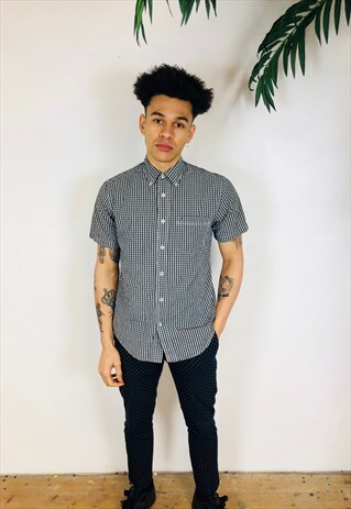 BLACK AND WHITE CHECKERED TOMMY HILFIGER SHIRT