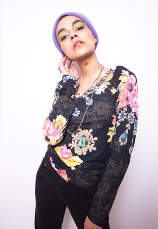 VINTAGE 90S JUST CAVALLI FLORAL PATTERN TOP ID:A148