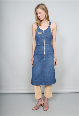VINTAGE 70'S ZIP DENIM DUNGAREE DRESS