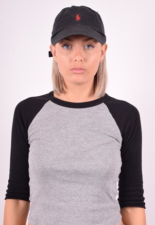 POLO RALPH LAUREN WOMENS VINTAGE CAP ONE SIZE BLACK 90'S
