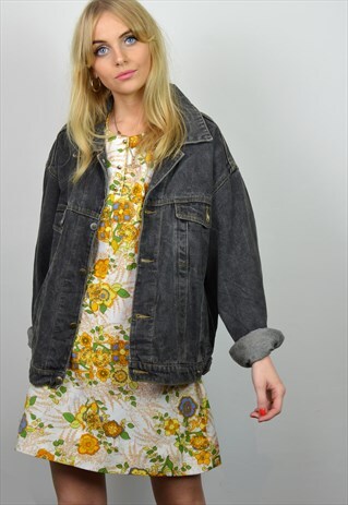 VINTAGE 90S OVERSIZED DARK GREY / FADED BLACK DENIM JACKET