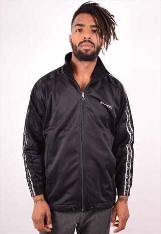 CHAMPION MENS VINTAGE TRACKSUIT TOP JACKET LARGE BLACK 90S