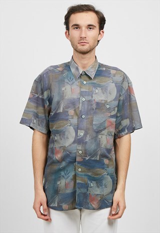 VINTAGE BLUE GREEN ANGELO LITRCIO SHORT SLEEVE SHIRT