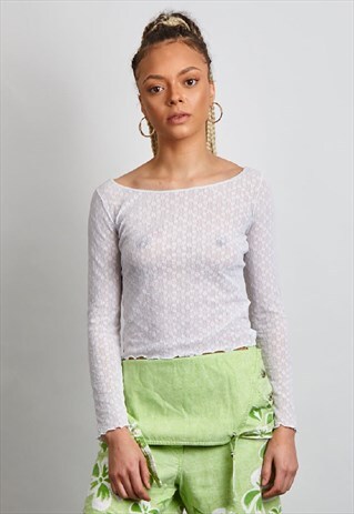 VINTAGE 90'S MOSCHINO SHEER WHITE LONG SLEEVE TOP