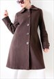 90s Vintage Classic Wool Midi Coat Dark Brown Collared