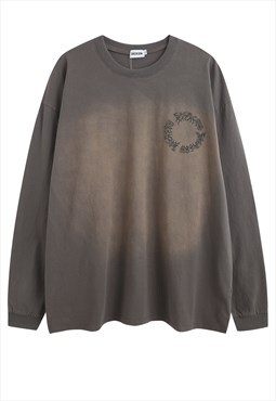 Grunge long t-shirt tie-dye tee vintage wash jumper in grey