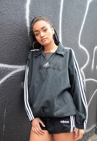 BLACK ADIDAS DENIM PULL OVER JACKET
