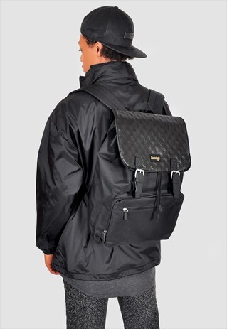 LEATHER LOOK QUILTED PANEL LAPTOP BACKPACK