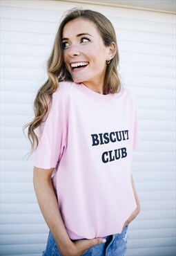 Biscuit Club Women's Slogan T-Shirt in Pastel Pink 