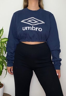 Vintage Reworked Umbro Navy Spell Out Cropped Sweatshirt