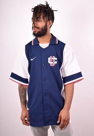 NIKE MENS VINTAGE JERSEY TOP LARGE NAVY BLUE 90S