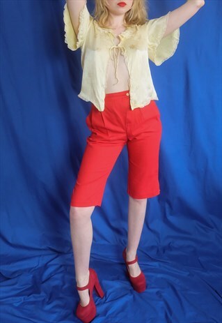 VINTAGE 70S RED CAPRI TROUSERS SUMMER SHORT PANTS
