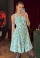 Short Blue Floral Dress, Sleeveless Button Up Sun Dress
