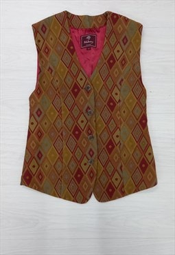 90s Vintage Mulberry Patterned Waistcoat Yellow Burgundy