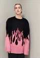OVERSIZED FLAME KNITTED SWEATER FIRE KOREAN JUMPER IN PINK