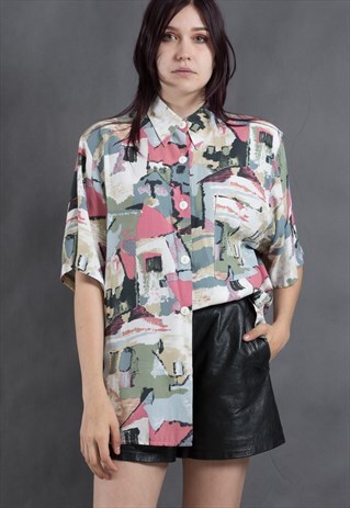 SHORT SLEEVE ABSTRACT PATTERN BLOUSE FROM EARLY 90S