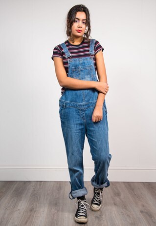VINTAGE 90'S BLUE DENIM LONG DUNGAREES