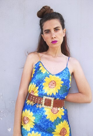 VINTAGE 90S SUNFLOWER PRINT SLIP DRESS