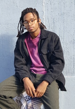 90S HERTIAGE MINIMALIST GREY WOOL LINEN SNAP FRONT JACKET