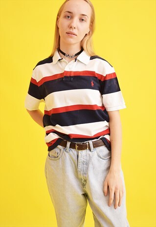 90'S RETRO RALPH LAUREN POLO STRIPED T-SHIRT TOP TEE