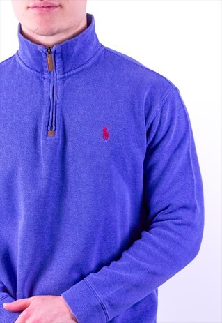 VINTAGE RALPH LAUREN 1/4 ZIP SWEATSHIRT IN BLUE