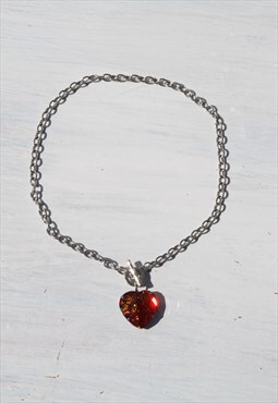 Deadstock red heart pendant silver toggle closure chain 