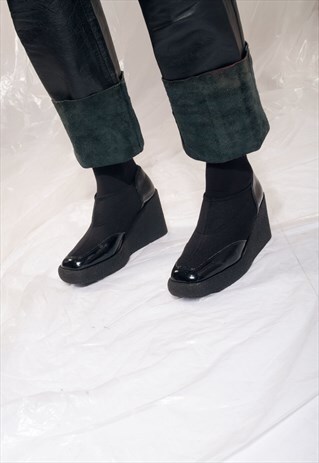 VINTAGE PLATFORM SHOES 90S TEXTILE ANKLE BOOTS