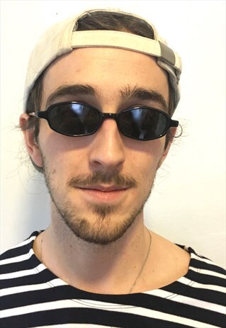 VINTAGE 90S RARE BLACK HEXAGON OVAL GEEK SUNGLASSES