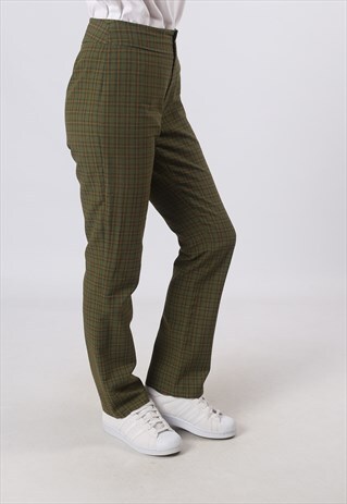HIGH WAISTED TROUSERS TARTAN CHECKED STRAIGHT UK 10 (H6AC)