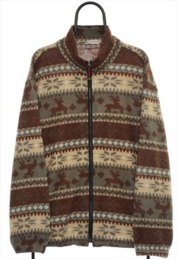 Vintage Wellhopa Patterned Brown Full Zip Fleece Mens