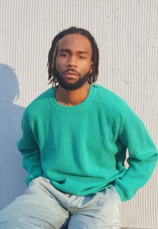 90S PREPPY LUXURY TURQUOISERIB KNIT JUMPER XL