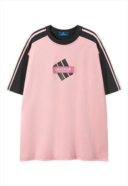 Grunge raglan t-shirt racing tee retro motorsports top pink