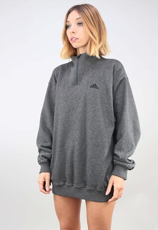 VINTAGE OVERSIZED GREY 1/4 ZIP ADIDAS SWEATSHIRT